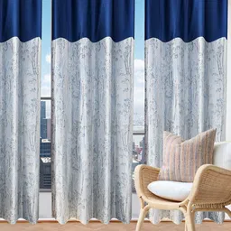 Stella Creations Blue 4 Pieces Floral Room Darkening Door Curtains-image-9