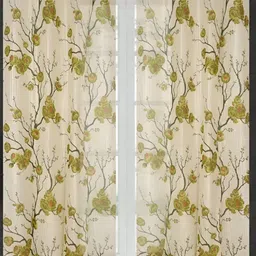 COMFY HOME Green & Off White 2 Pieces Floral Sheer Long Door Curtains-53