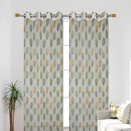 COMFY HOME Green & White 2 Pieces Floral Sheer Long Door Curtains-85