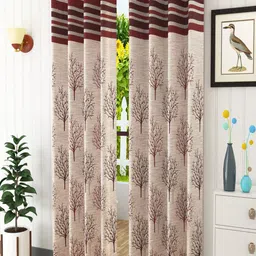 Homefab India Maroon & Beige Set of 2 Floral Room Darkening Long Door Curtain-22