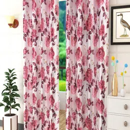 Homefab India Maroon & White Set of 2 Floral Room Darkening Long Door Curtain-image-80