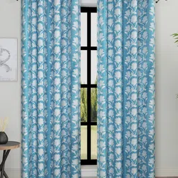 ROMEE Turquoise Blue & White 2 Pieces Floral Room Darkening Long Door Curtains-image-8
