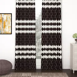 Bedspun Set Of 2 Black & White Printed Polyetser Eyelet Ringtop Door Curtains-53