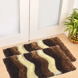 FABINALIV 2-Pcs Brown & Cream-Coloured Striped Anti-Skid Doormats-11