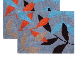 AAZEEM Set Of 2 Blue & Orange Printed Cotton Anti-Skid Doormats-51