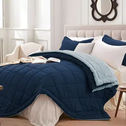 Aura Blue & Navy Blue Microfiber AC Room 150 GSM Double Bed Quilt-image-35