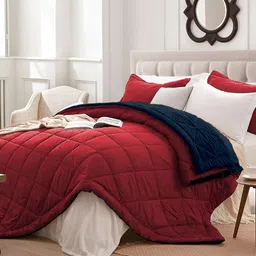 Aura Red & Navy Blue AC Room 150 GSM Double Bed Quilt-5