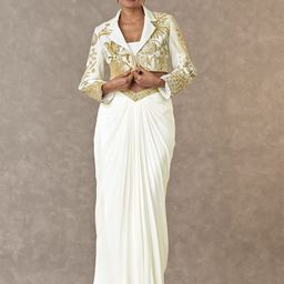 Masaba Son-Chidiya Embellished Cropped Blazer & Top With Drape Skirt-image-52