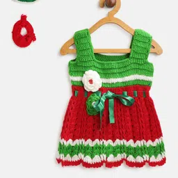 CHUTPUT Girls Red & Green Woollen Self Design Sweater Dress-16