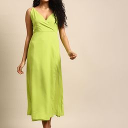 DODO & MOA Women Lime Green Solid Wrap Dress-picture-39