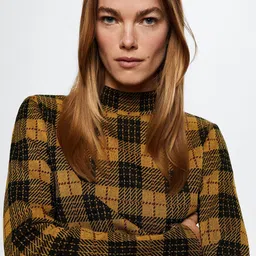 MANGO Women Checked High Neck Sustainable T-shirt-image-20