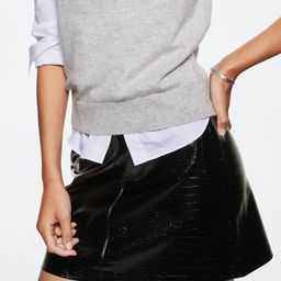 MANGO Women Croc Textured Faux Leather Straight Mini Skirt-67
