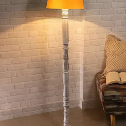 Homesake Orange Wood Antique White Athens Candlestick Floor Lamp With Orange Drum Shade-39