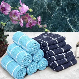 Athom Living Blue & Navy Blue 12 Pieces Checked Cotton 150 GSM Soft Hand Towels-26