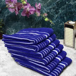Athom Living Blue & White 6 pieces Striped Cotton 150 GSM Soft Hand Towels-image-9