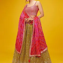 FABPIXEL Embroidered Sequinned Semi-Stitched Lehenga & Unstitched Blouse With Dupatta-picture-50