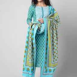 KALINI Women Ethnic Motifs Printed Pure Cotton Kurta with Palazzos & With Dupatta-2