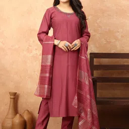 TWINS LADY Floral Yoke Design Regular Mirror Work Kurta with Trouser & Dupatta-image-69