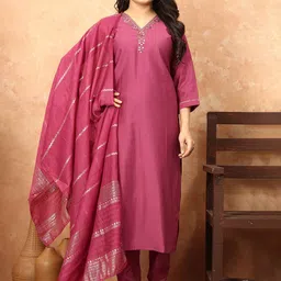 TWINS LADY Floral Yoke Design Mirror Work Straight Kurta with Trousers & With Dupatta-55