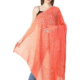 Exotic India Living Coral Pure Cotton Tie-Dye Printed Silk Jodhpuri Dupatta-picture-1