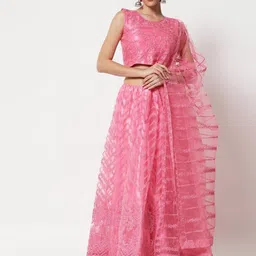 Warthy Ent Pink Thread Work Semi-Stitched Lehenga & Unstitched Blouse With Dupatta-picture-34