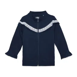 UNDER FOURTEEN ONLY Girls Navy Blue Lace Detailed Front Open Cotton Sweatshirt-image-22