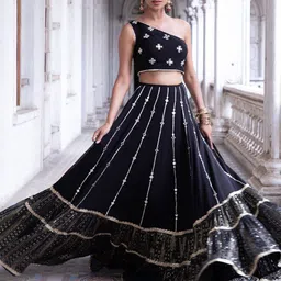 Renee Label Embroidered Mirror Work Ready to Wear Lehenga & Blouse With Dupatta-53