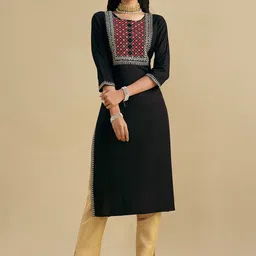 Sangria Black Ethnic Motifs Yoke Design Thread work Kurta-image-21