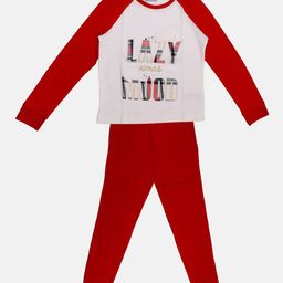TINY HUG Boys Red & White Printed T-shirt with Joggers-93