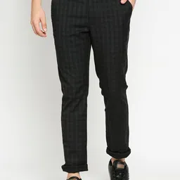 Basics Men Olive Green Checked Tapered Fit Trousers-image-50