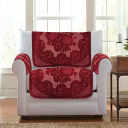HOSTA HOMES Maroon 16 Pcs Printed 5-Seater Sofa Cover-34