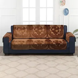 HOSTA HOMES Set Of 8 Brown Self Design Velvet Three Seater Sofa Cover-87
