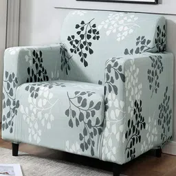 HOKIPO Grey & White 1 seater Printed Polyester Sofa Cover-image-89