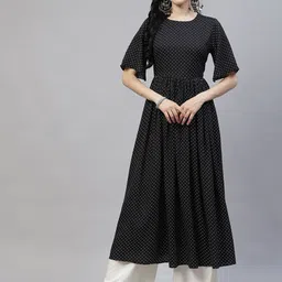 MBE Women Black & White Printed Crepe Kurta-image-54