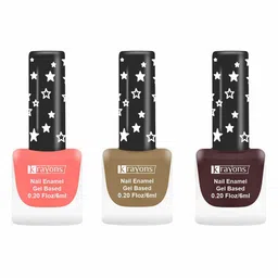 krayons Set Of 3 Gel Based Matte Finish Nail Enamel - Blossom Peach+Nude Beige+Wine Matte-25