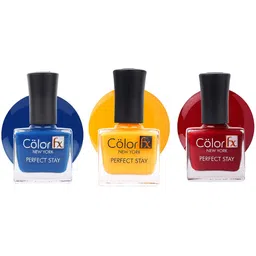 Color Fx Set Of 3 Perfect Stay Nail Enamels 9ml Each - Red 123 + Blue 130 + Yellow 132-30