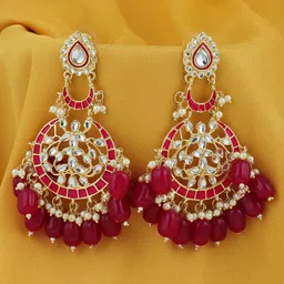 Sukkhi Gold-Plated Contemporary Chandbali Earrings-image-15