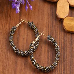 UNIVERSITY TRENDZ Gold-Plated Beaded Circular Hoop Earrings-30