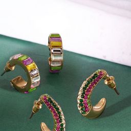 Zaveri Pearls Set Of 2 Gold Plated Circular Half Hoop Earrings-26