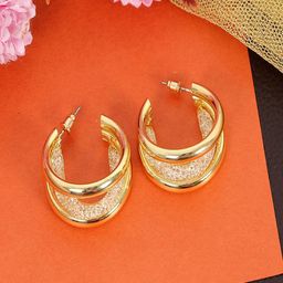 UNIVERSITY TRENDZ Gold-Plated Contemporary Crystal Half Hoop Earrings-17