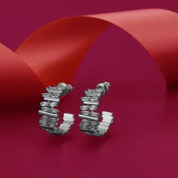 Carlton London Rhodium-Plated Contemporary Premium Half Hoop Earrings-image-57