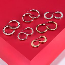 AMI Set of 6 Rose Gold-Plated & Silver-Toned Half Hoop Earrings-91