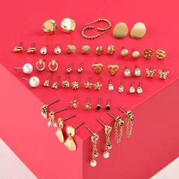AMI Set Of 26 Gold-Toned Contemporary Studs Drop & Half Hoop Earrings image 1