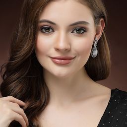 Aazeen Rhodium-Plated Oval Drop Earrings-37