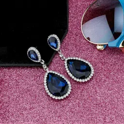Yellow Chimes Crystals Studded Drop Earrings-image-24