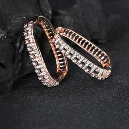 Priyaasi Rose Gold-Plated AD-Studded Handcrafted Oval Hoop Earrings-8