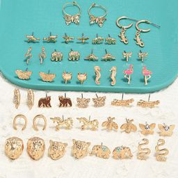 AMI Set of 25 Gold Tone Contemporary Classy Stud & Drop Earrings-32