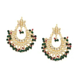Bamboo Tree Jewels Women Gold-Toned & Green Classic Chandbalis Earrings-22