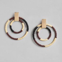 RICHEERA Brown & Beige Circular Beaded Drop Earrings-image-44