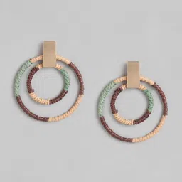 RICHEERA Brown & Green Circular Beaded Drop Earrings-image-45